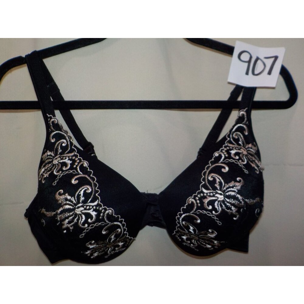 Bali Underwire #3468 Full Coverage Black Embroidered Padded T-Shirt Bra Size 36D